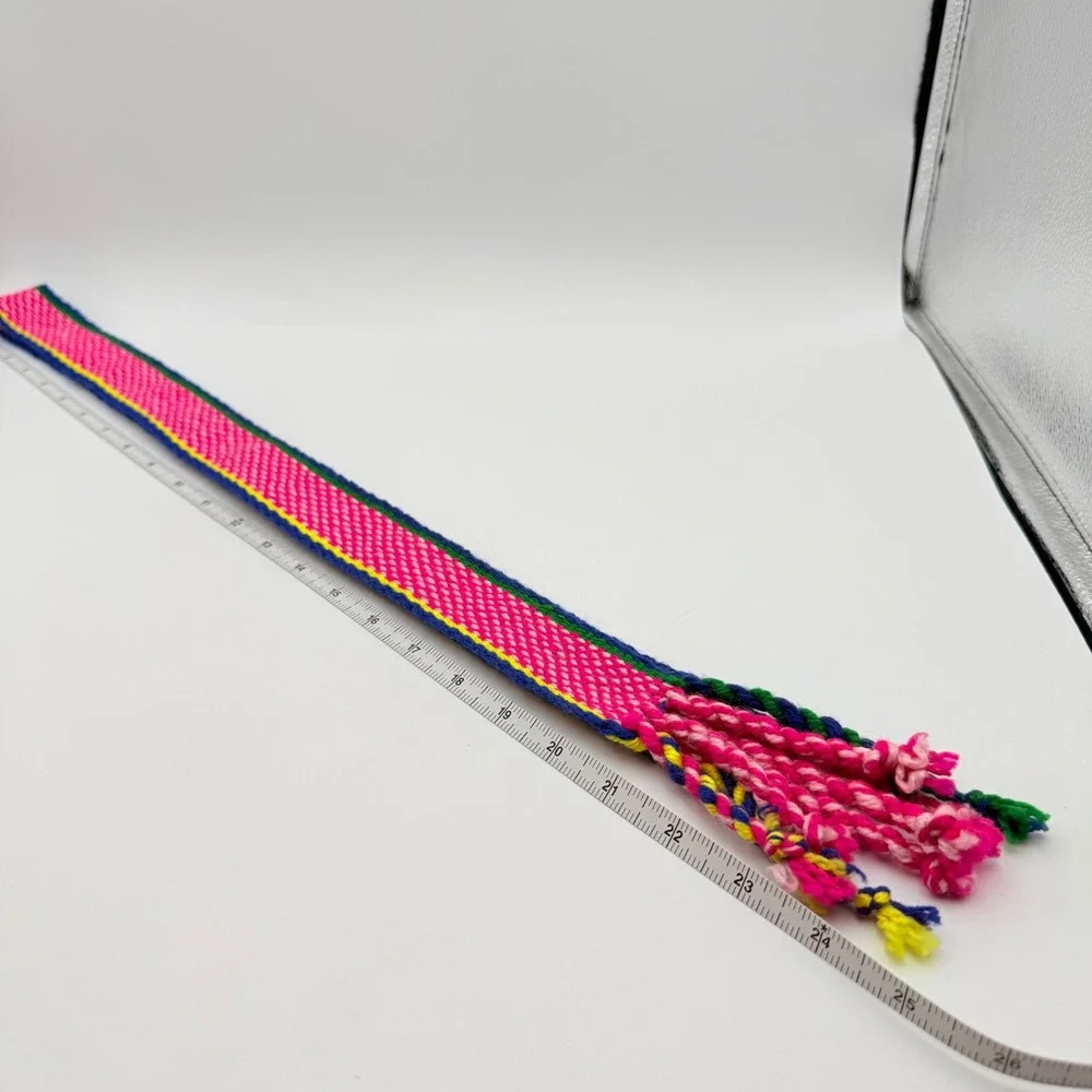 Handwoven Pink Striped Textile Sash Belt Woven Boho Tassel Faja 25 Inch